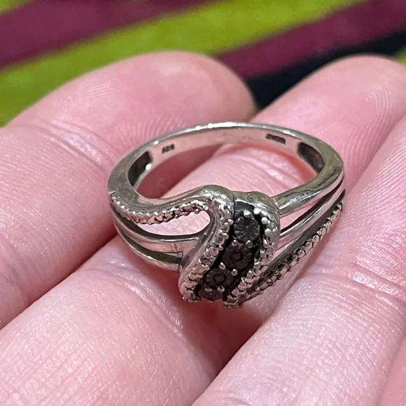 VTG JWBR Signed Black Diamond Chip Sterling Silver 925 Size 6 Estate Ring - Picture 5 of 8